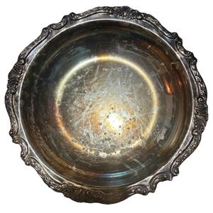 Sheridan Taunton Silversmith Large Vintage Serving Bowl 12.5" Ornate Rim Patina